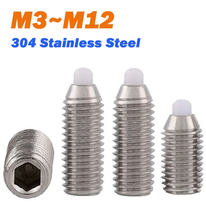 304 Stainless Steel Plastic Head Ball Screw M3 M4 M5 M6 M8 M10 M12 Stud Spring Ball Head Plunger Positioning Screws