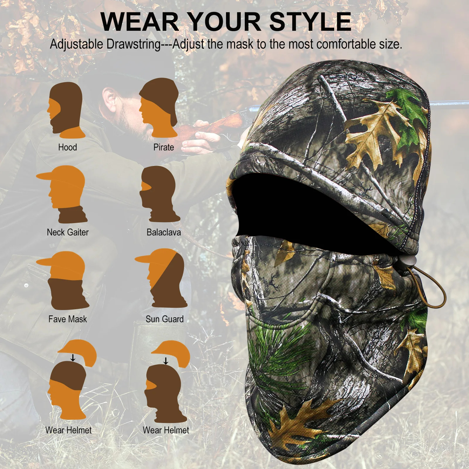 Gorro térmico windstopper Lana Camo Biónico – Caza Escalada Ciclismo - imagen 3