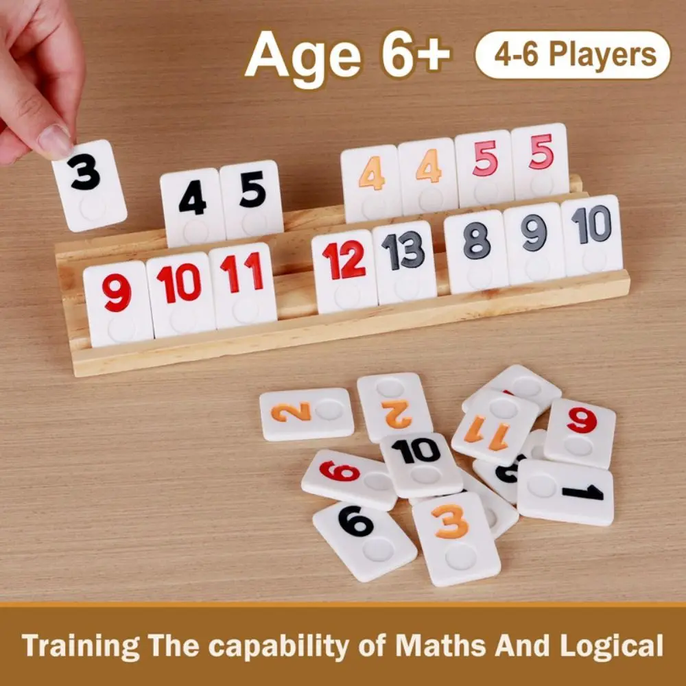 

106Pcs Board Games Wooden Rummikub Game 106 Tiles Travel Set Rummy Cube Game Portable Case Rummy Tiles Multi-Player Game