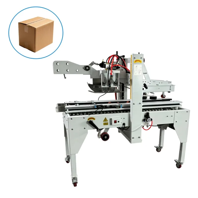 Poshysmart Low Cost Carton Box Top Flaps Folding Sealing Machine, Pneumatic Auto Fold Cover Up-Down Taping Packing Equipment