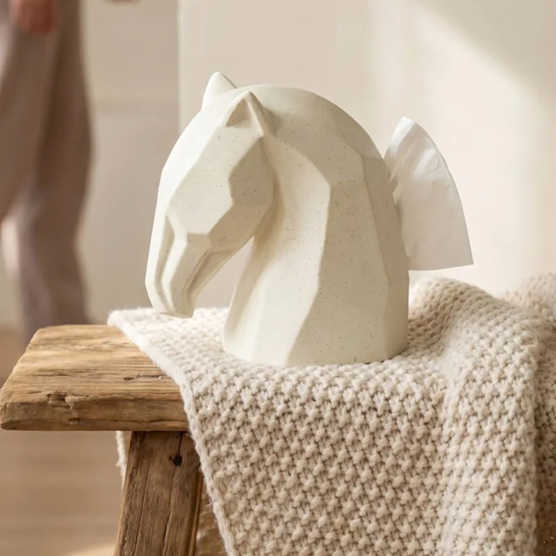 Nordic Artistic Sense Horsehead Tissue Box Creativity Splashed Ink Ceramic Animal Tissue Boxes Living Room Desktop Ornament
