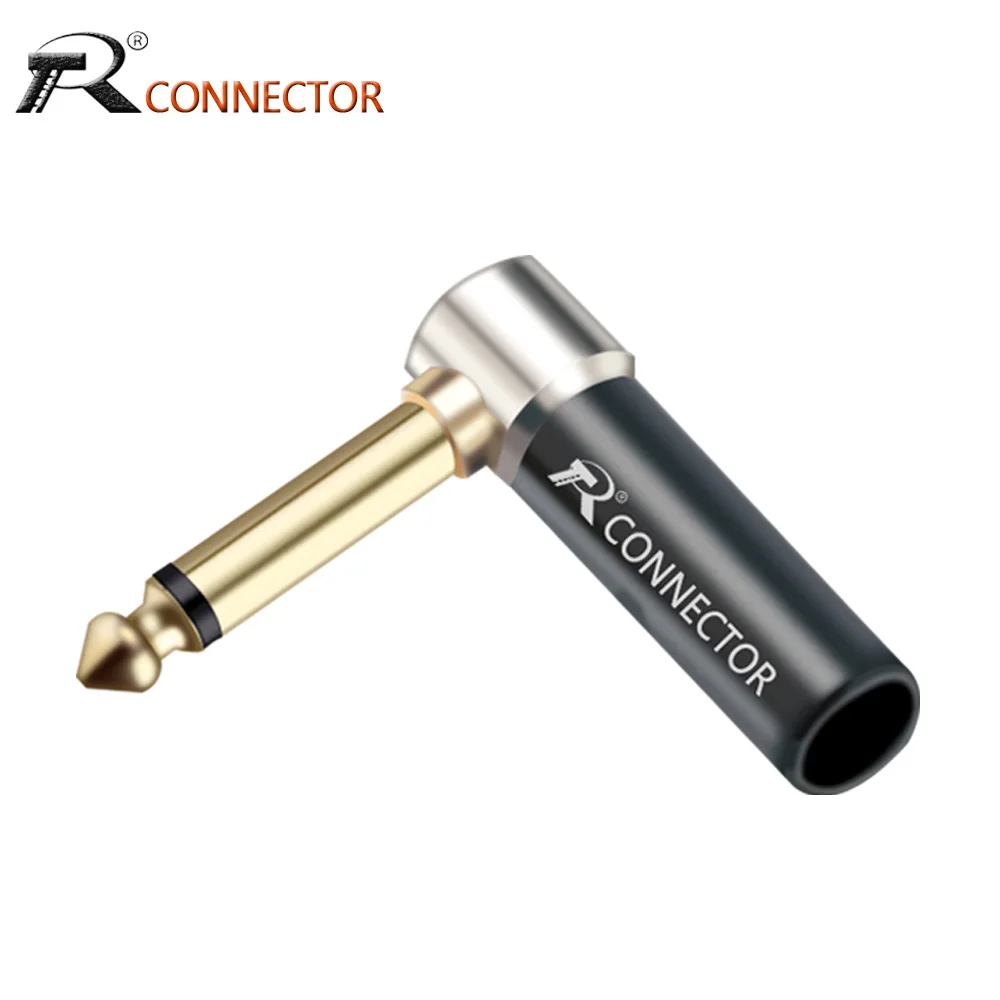 1PCS 6.35MM 2 Pole Mono Male Plug Right Angle Wire Connector Gold Plated Jack 6.35MM Plug Microphone Connector Wholesales