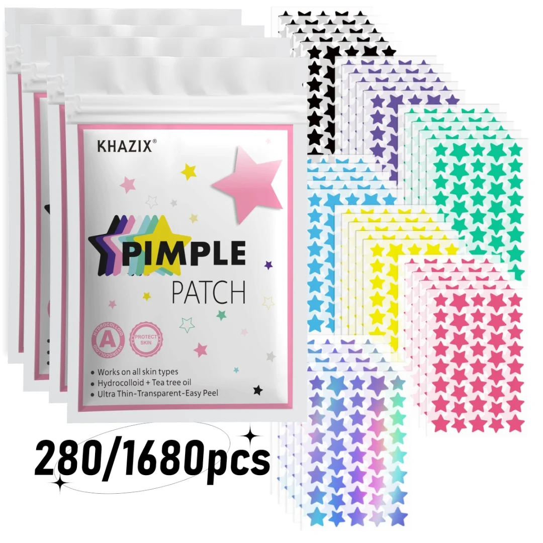 280pcs/1680pcs Colorful Star Shaped Hydrocolloid Acne Patches, Cute Decorative Pimple Patches with Waterproof Adhesion