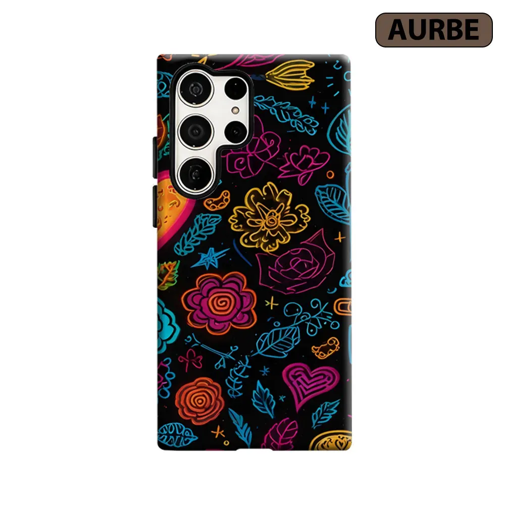 Aurbe Phone Case For Samsung Galaxy S26 S25 S24 S23 Ultra Plus HD Hard Neon Doodles Double Layer Film Cover