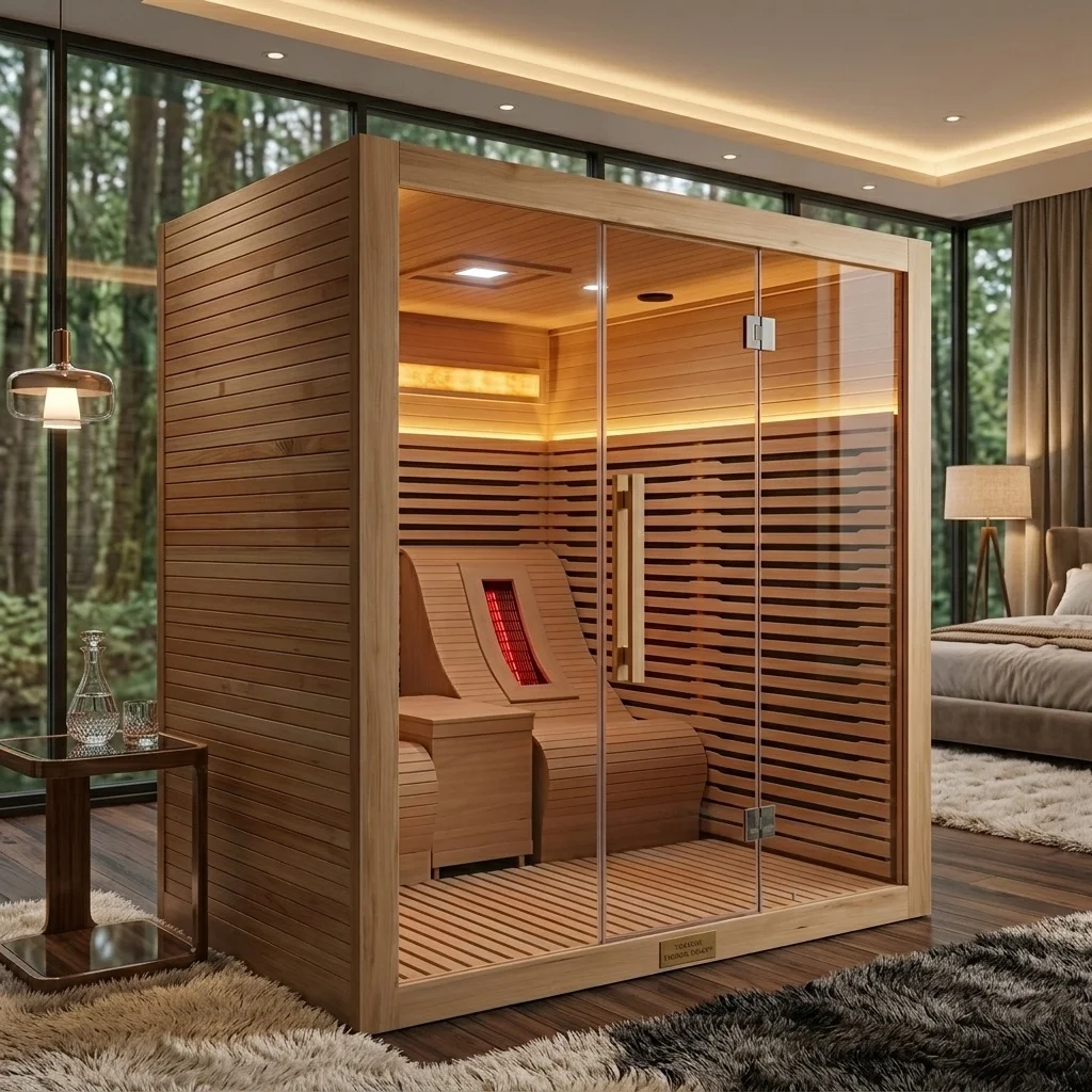Modern Indoor Far Infrared Sauna Hemlock Wood Home Spa Sauna Room With LED Light