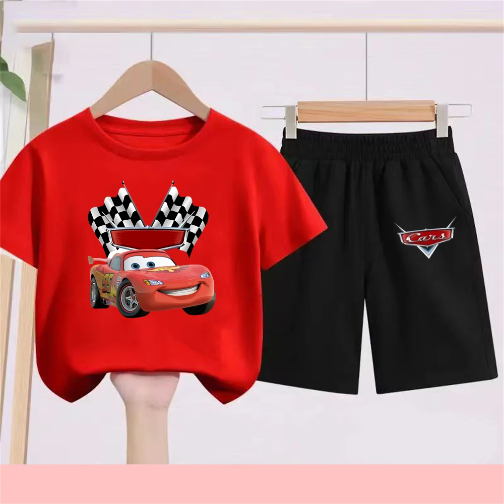 

Disney Lightning McQueen Kids red Tshirt Boys Girls black clothes cartoon children suit T-shirt Tops Round Neck Short Sleeve