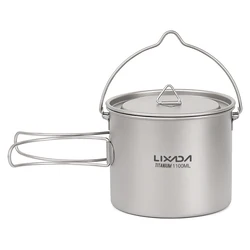 Lixada 750ml/900ml/1100ml Ultralight Titanium Pot Water Mug Cup with Lid and Foldable Handle Outdoor Camping Cooking Picnic