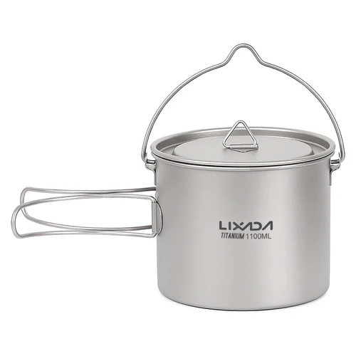 Lixada-taza de agua ultraligera de titanio, 750ml/900ml/1100ml, con tapa y mango plegable, cocina para acampar al aire libre, Picnic