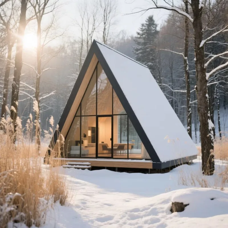 Prefab A Frame Cabin Luxurious Wooden Structure a Frame Cabin Triangle House Soundproof for Scenic Resort Holiday Living