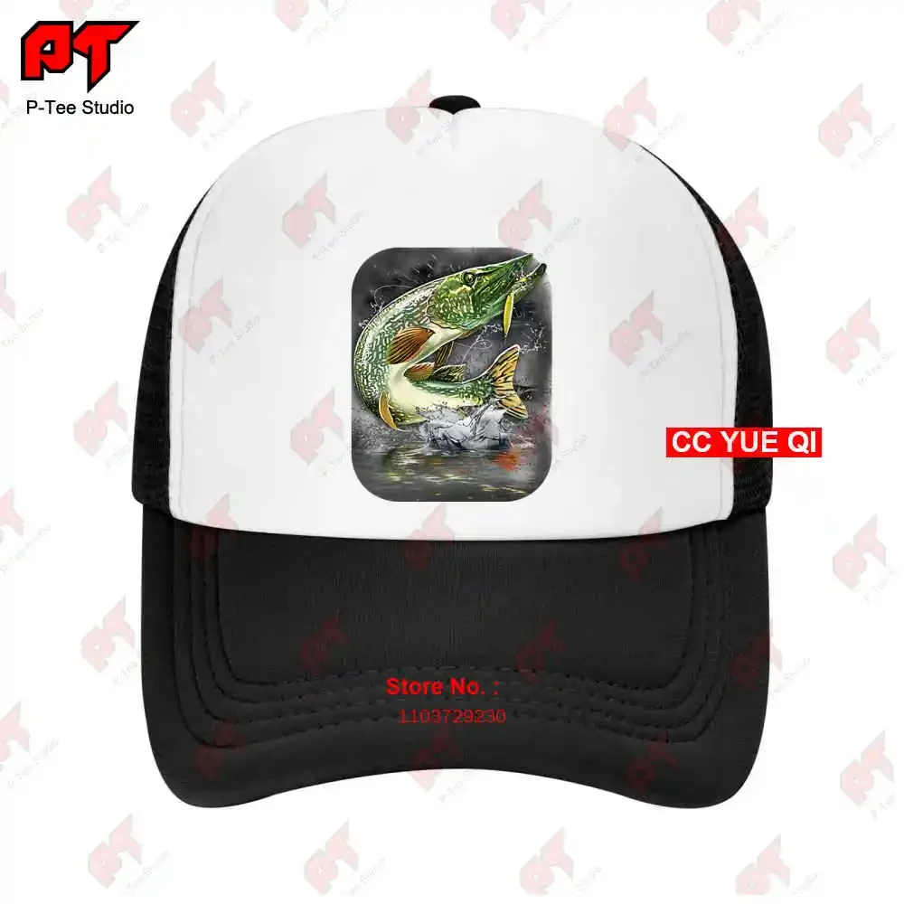 Fishing Fishermen Pike Jumping After Lure 2 Sides Baseball Caps Truck Cap QM3K