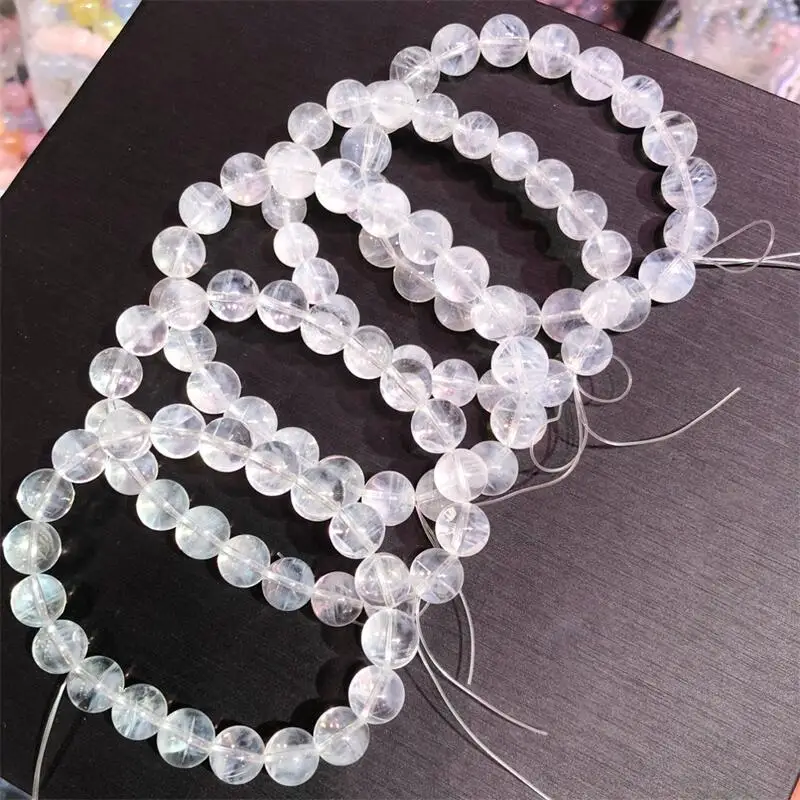 10MM Natural Blue Rutilated Quartz Bracelet Women Fashion Round Beads Lovers Strand Bangles Jewelry Gift