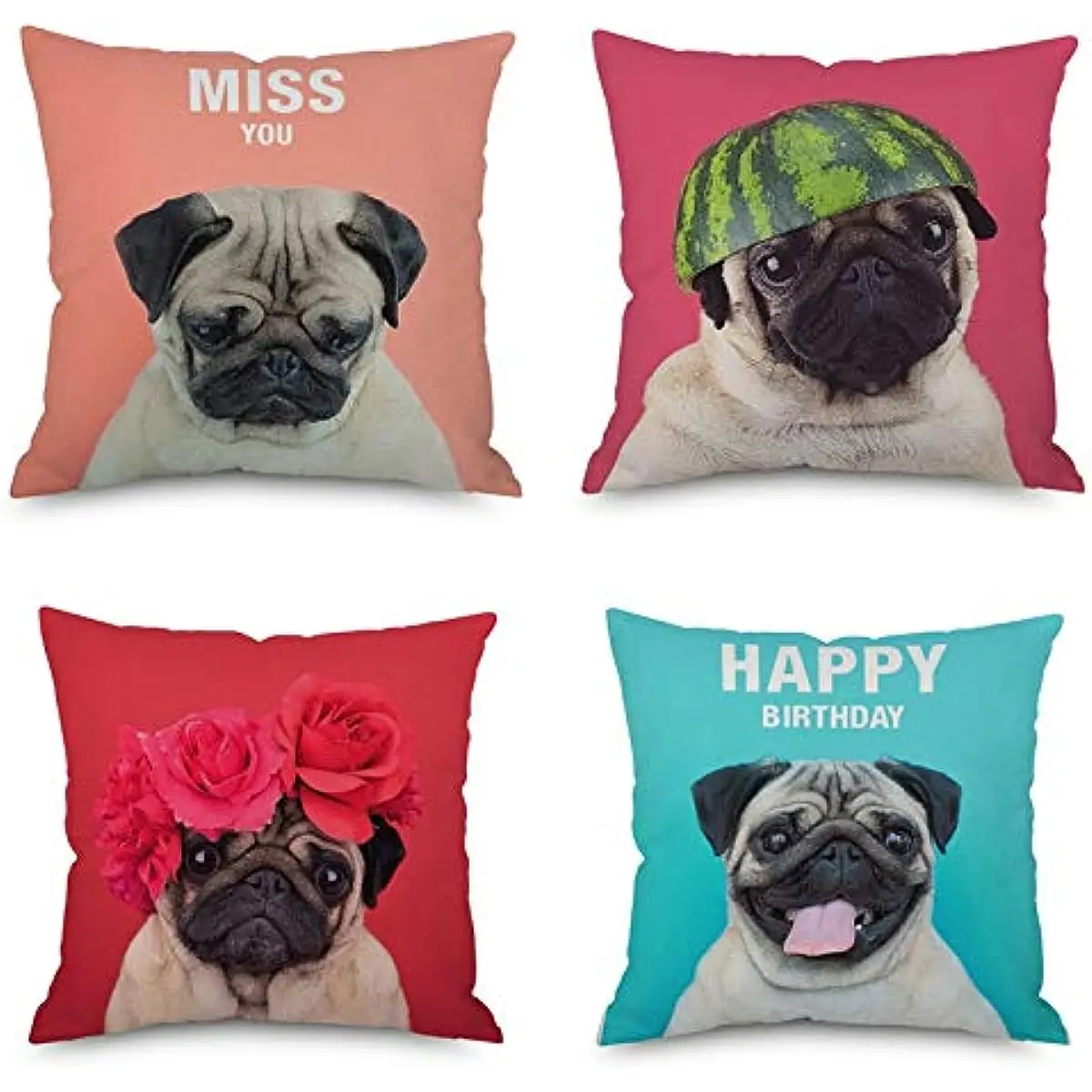 Pet Pug, Bulldog Decorative Cushion Pillowcase, Single-Sided Printing, Linen Square Cushion Cover 40X40cm