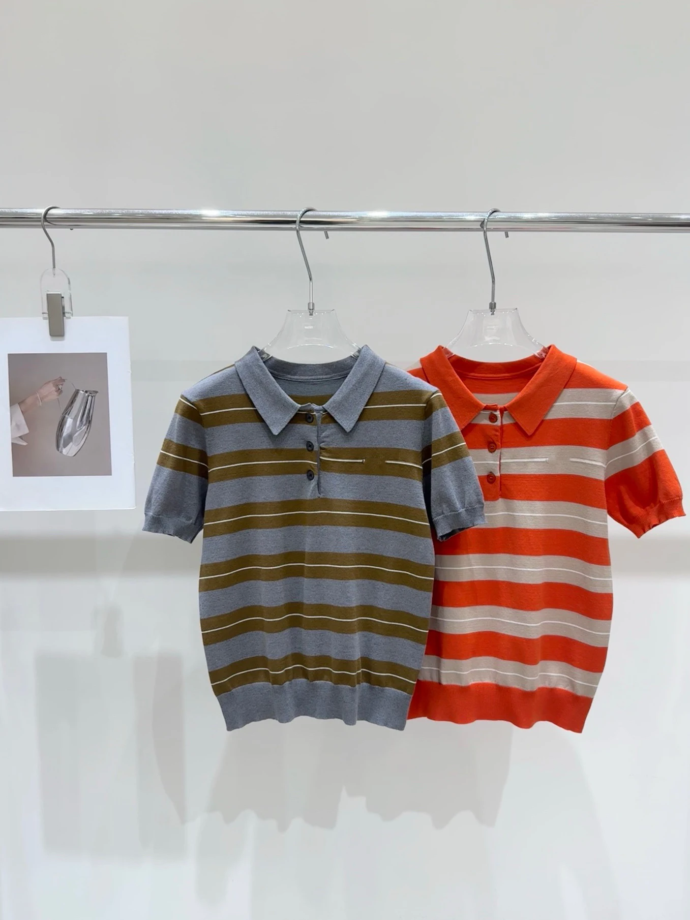 

VIBE Preppy Style Women's Knitted Neck Short Sleeve Striped Top Color Block Slim Fit Summer New Arrival Casual Wear