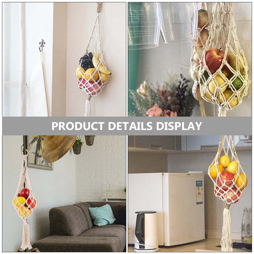 Cesta de frutas colgante de macramé, tejida y transpirable, para guardar patatas, cebollas, naranjas, verduras, decoración para ahorrar espacio en la cocina