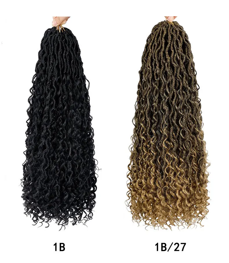 24 Inch Curl Synthetic Twist Crochet Hair Goddess Curly Faux Locs Braiding Hair Extensions Ombre Blonde Rainbow Colorful Hair