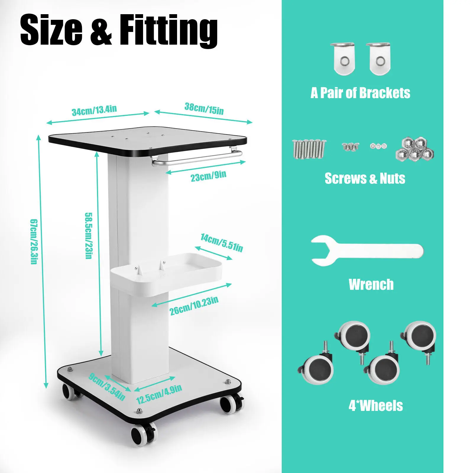 3 Tiers Rolling Trolley Cart Storage Equipment Machine SPA Beauty Salon Stand Organizer Beauty Machine Holder White
