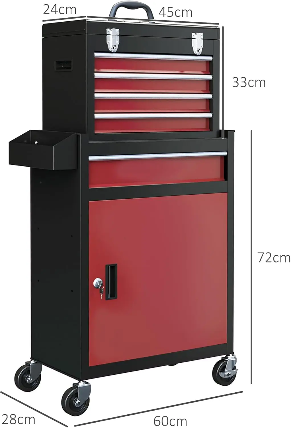 #￥forJINFENG Steel Rolling Tool Chest 5 Drawers Lockable CabinetPortable TopToolRoller Cabinet AdjustableHeightWorkshop Home Red view 3