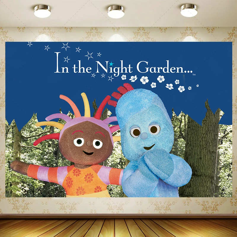 POP M-ARTs Teletubbies الأطفال التلفزيون الكرتون خلفية في حديقة الليل حفلة عيد ميلاد راية التصوير خلفية الزينة #3