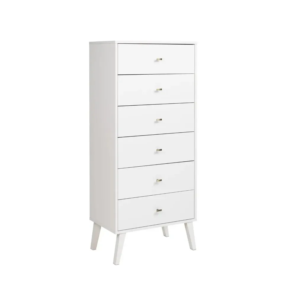 Modern Mid-Century Modern Tall 6-Drawer Lingerie Chest, White