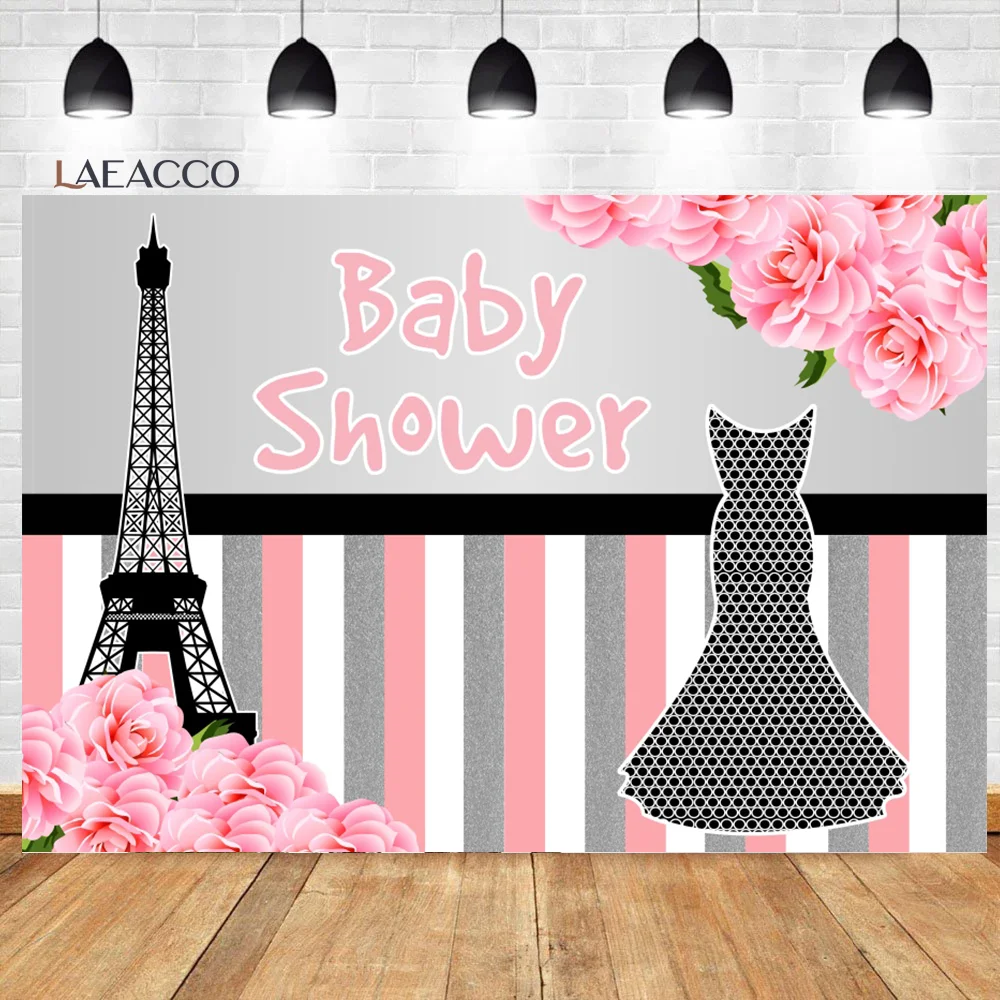 Laeacco-sesión fotográfica de cumpleaños para bebé recién nacido, telones de fondo personalizados con flores de la Torre Eiffel de París, rosa, utilería