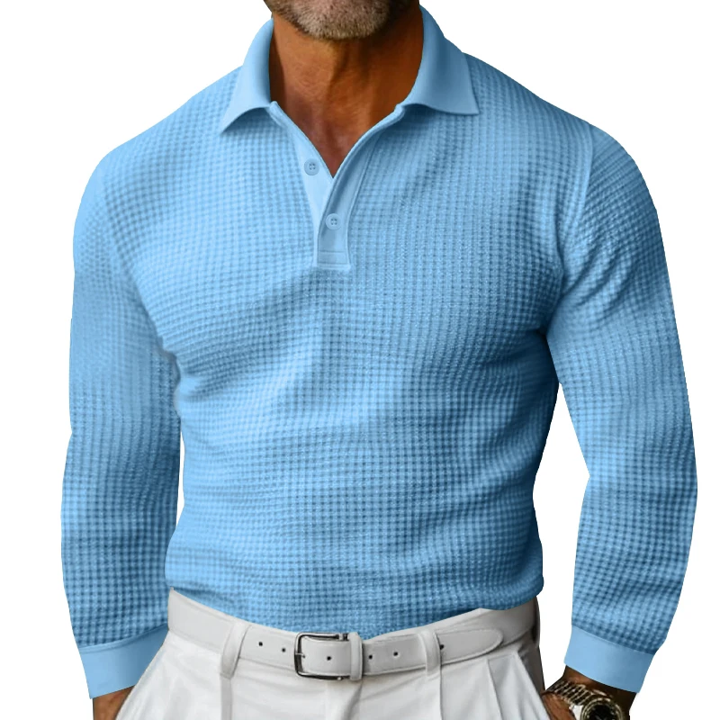 

Men's Plaid Plaid Long-Sleeved Polo Shirt with Button Collar, Stereo Tailoring, Casual Work Clothing Business Wear, Simple Suit, Spring and Summer Accessible Luxury Style