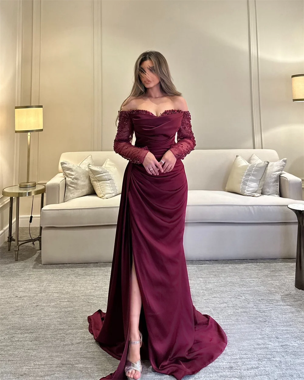 Customized Formal Dress Prom Saudi Arabia Off-the-shoulder A-line Floor Length Sequin Skirts Tulle Lace Bespoke Occasion Dresses