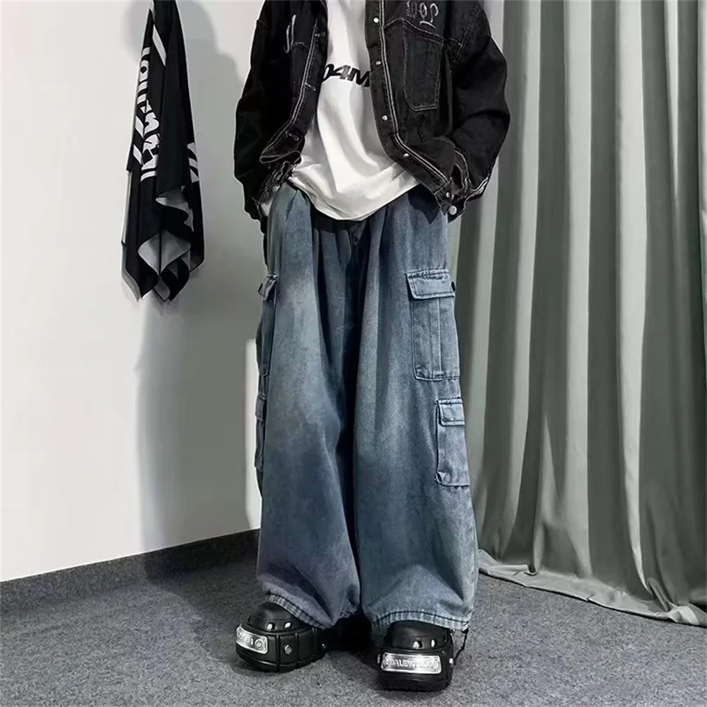 Baggy Men Jeans Straight Cargo Pants Spring Autumn Fashion Vintage Blue Denim Trousers Casual Oversized Bottoms Male Y2K Clothes