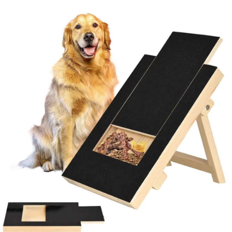 Wooden Pet Scratching Board for Dogs with Built-in Treat Box Nail File Pad Pull-Out Design Sandpaper Surface Scratch Toy