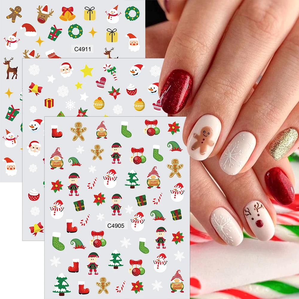 

3D-Наклейки для ногтей с Санта-Клаусом, оленем, рождественские наклейки для ногтей, милые самоклеящиеся слайдеры, наклейки для ногтей, снежинки, украшение для маникюра