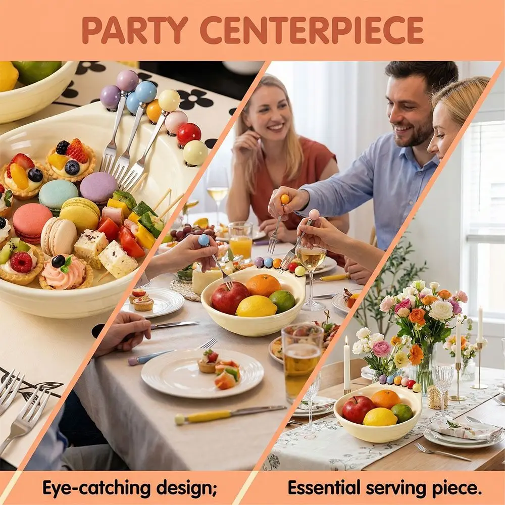 

Decoration Fruit Bowl with Fork Geometric Pattern Large Capacity Fruit Serving Plate ABS With Fruit Fork Snack Plate