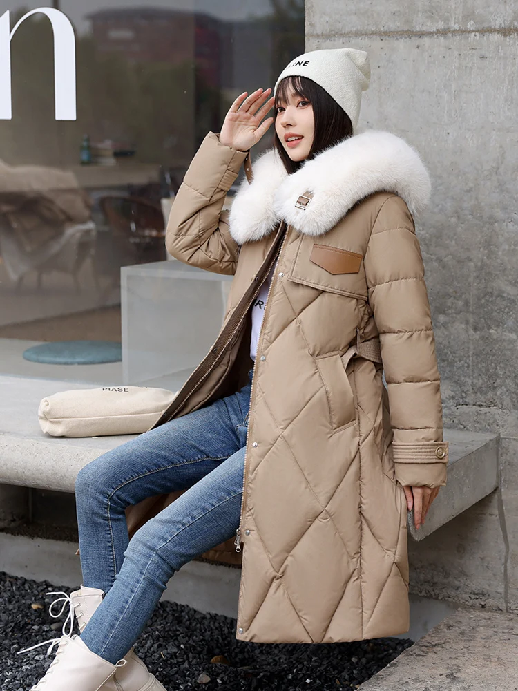 Vielleicht Casaco acolchoado com cinto para mulheres, colarinho de pele grande, algodão, acolchoado, longo, quente, parkas de neve, roupas, novo,
