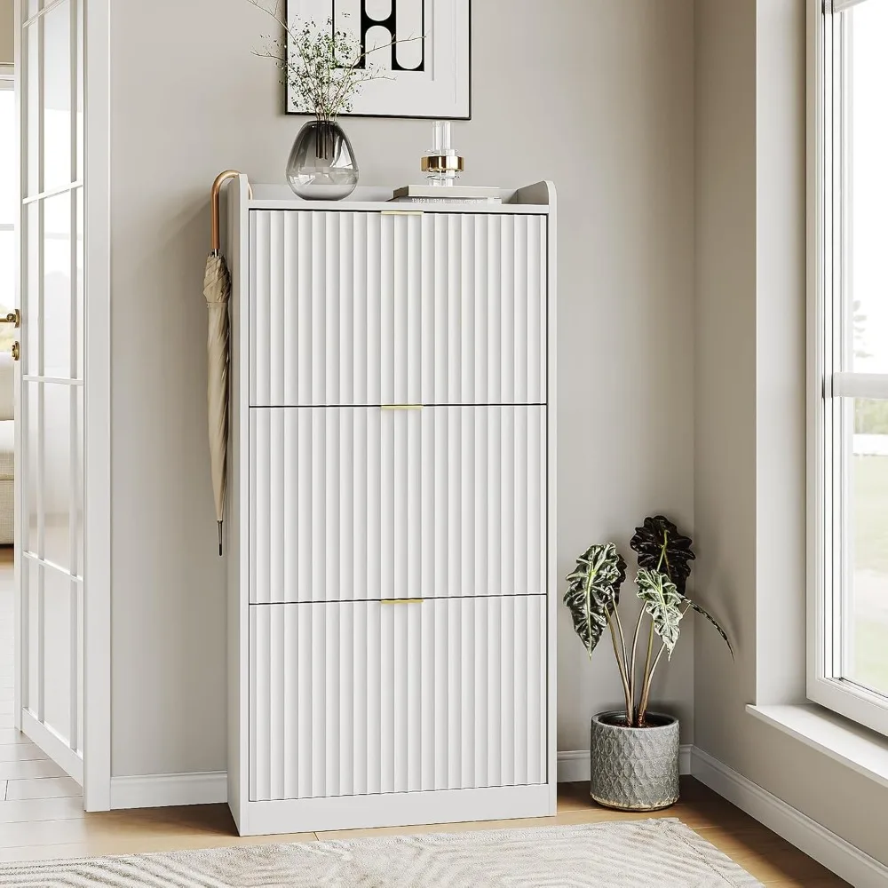 

Recessed Shoe Cabinet with 3 Flip-top Drawers, Narrow Design, Freestanding Shoe Rack, Customizable