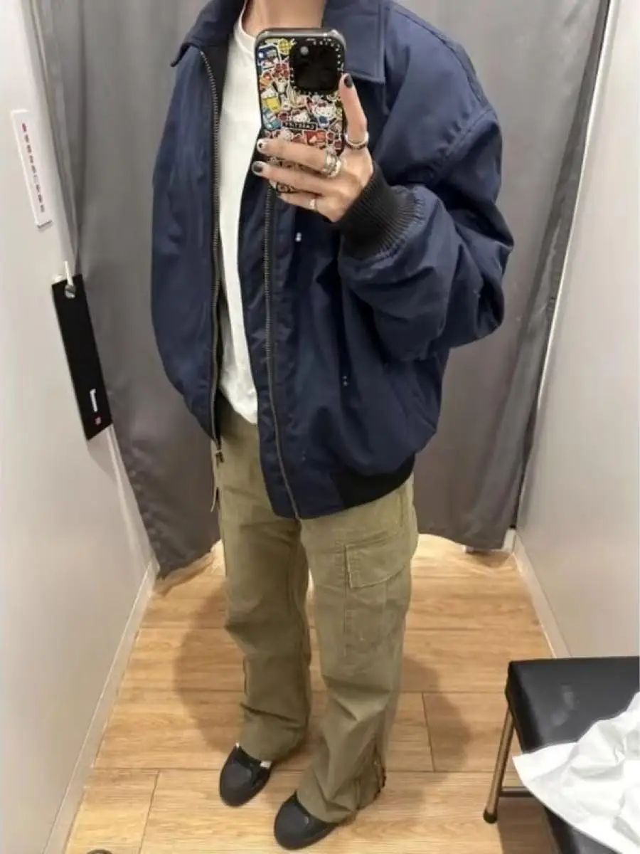 

Ретро-куртка-бомбер MA Flight Jaet Maize в стиле оверсайз, молодежная уличная одежда, приталенный крой, длинный рукав, на молнии