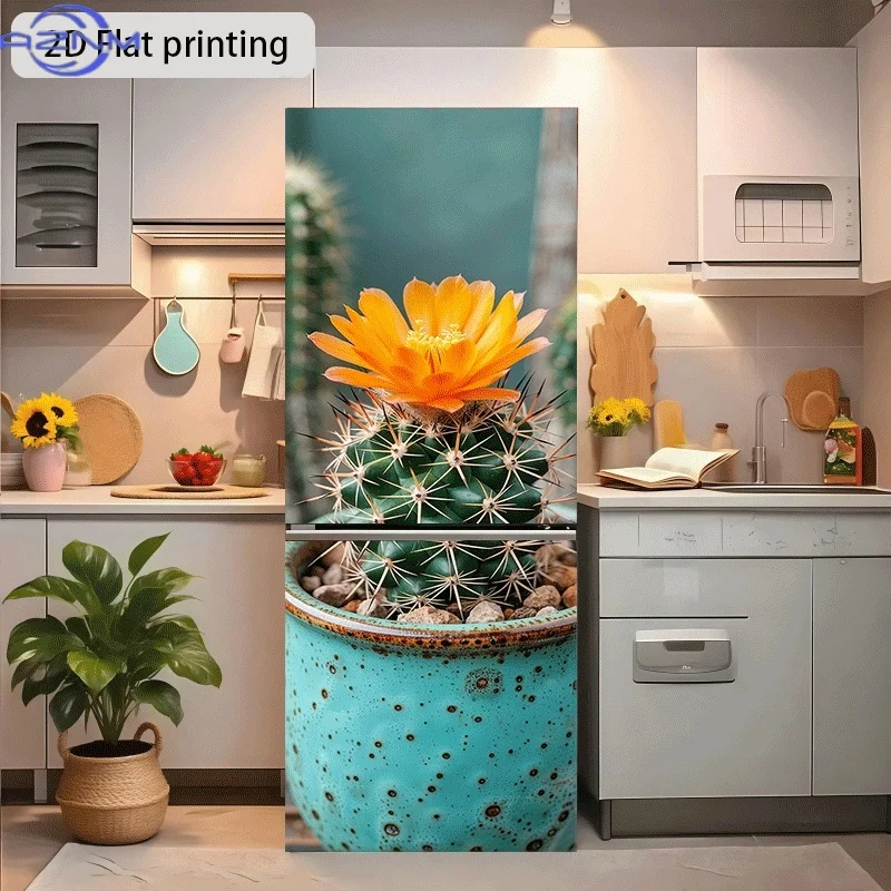 2D Flat Printing 1pc Refrigerator Sticker 60×180cm Cactus Top Flower Bloom Theme Design Wall Sticker Decorative Wallpaper Self