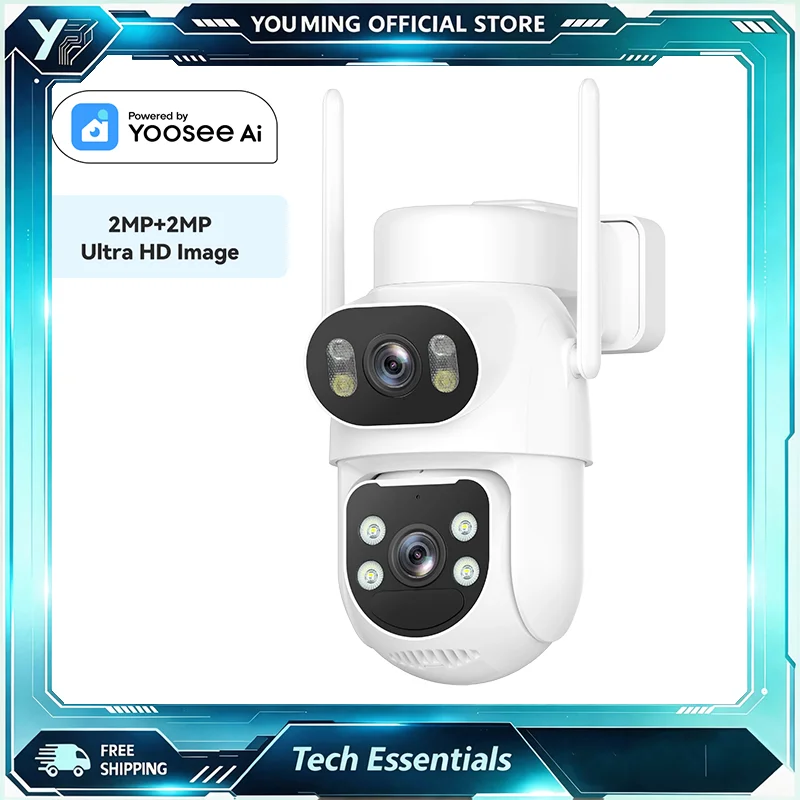 Yoosee 4G LTE Dual Lens Outdoor PT Cam, AI Human Vehicle Detection Motion Tracking, Full Color Night Vision, Light & Sound Alert