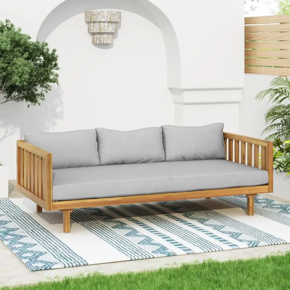 

Light Grey Acacia Wood 3-Seater Daybed with Cushions for Outdoor Patio and Garden