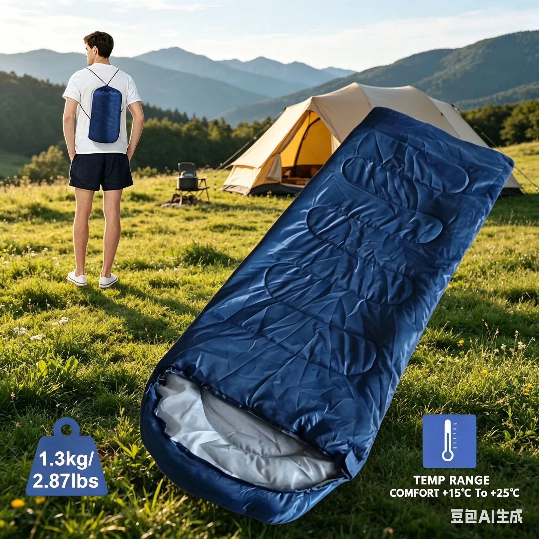 Vier-Jahreszeiten-Campingschlafsack, bequem und leicht, für Reisen, Bergsteigen, schmutzabweisender Schlafsack zum Wandern und Camping