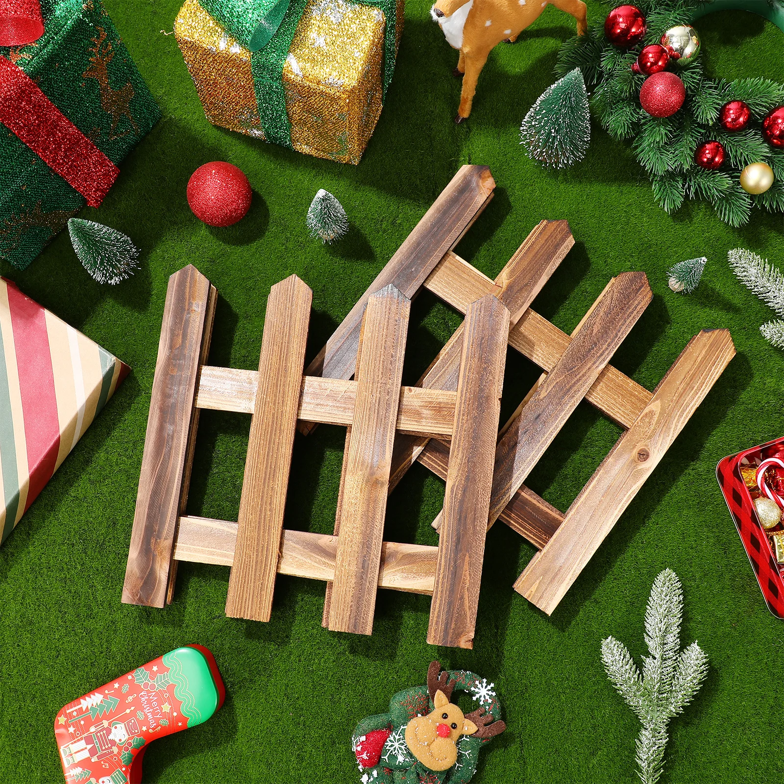 

Decorative Wooden Picket Fence Mini Christmas Tree for Xmas Wedding Party Home Holiday Decor Carbonized Small Fence Kit