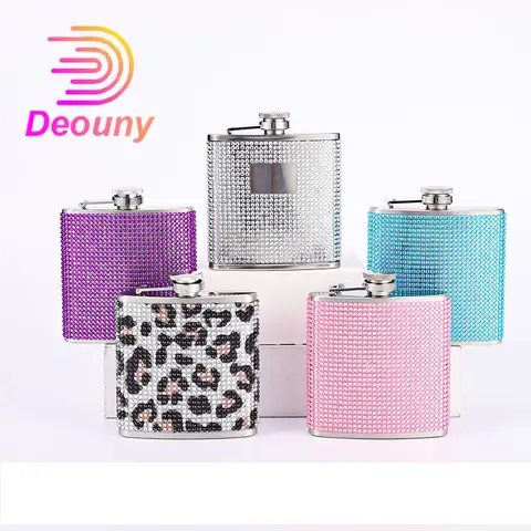 Diamond Flasks for Liquor for Women 6oz Glitter Hip Flask  Rhinestones Stainless Steel with Funnel Set for Vodka Whiskey Alcohol