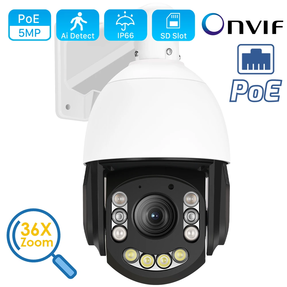 

5MP 20X Zoom POE IP Camera Outdoor Human Detect Auto Tracking PTZ Speed Dome Camera 100M IR Auido P2P CCTV Surveillance Cameras