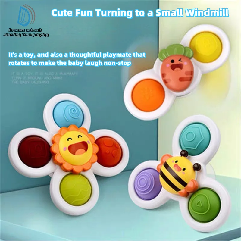 3Pcs Novelty Fidget Suction Cup Spinner Toy For Baby Cartoon Insect Rotating Rattle Educational Baby Games Bath Toys For Childre