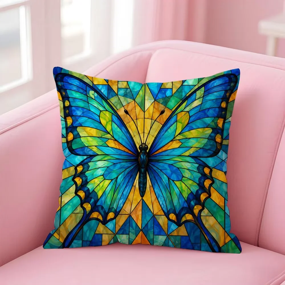 Cushion Cover Butterfly Tree of Life Short Plush Soft Double-Sided Printing Pillow Case Cozy Sofa Bedroom Home Decor Gift