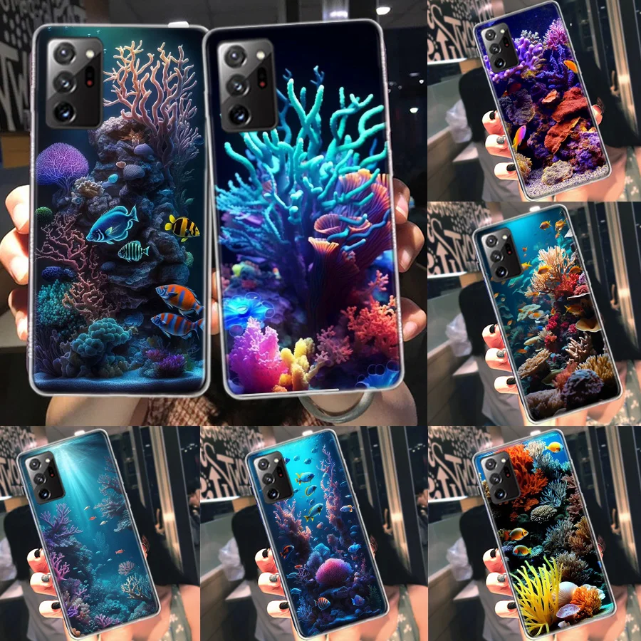 Coral Reefs and Their Small Fish Phone Case For Galaxy Samsung S22 Plus S21 S24 Ultra Clear S20 S23 FE S10 S10E S9 S8 Cover Patt