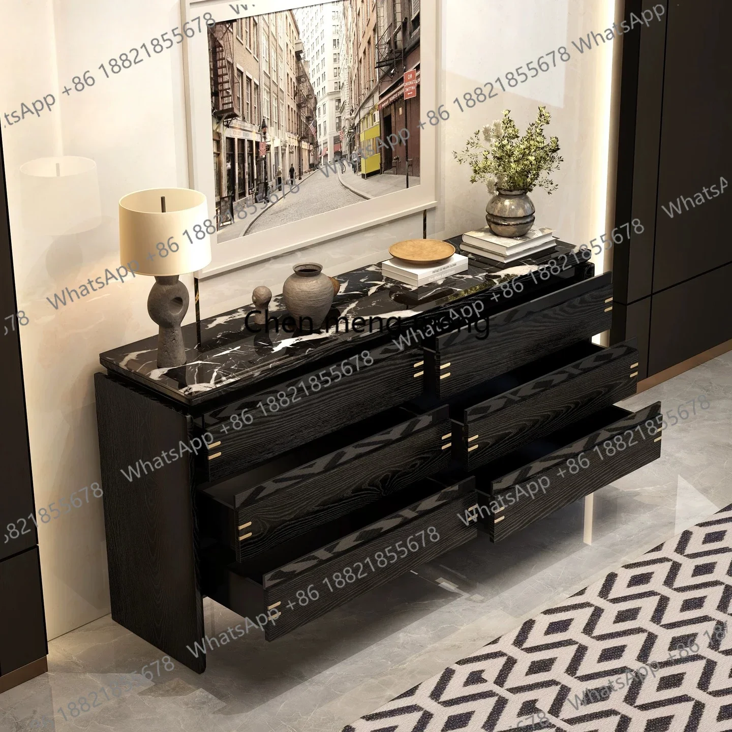 French retro style solid wood porch chest villa living room Italian marble lockerAB