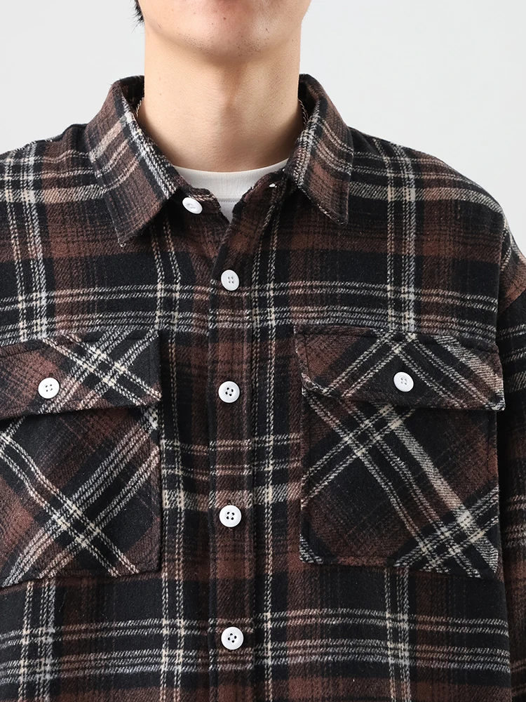 Oversized 8xl 7xl Plaid Shirt Men Winter Thick Vintage Flannel Long Sleeve Plus Size 6xl Loose Men's Casual Soft Dress Shirts