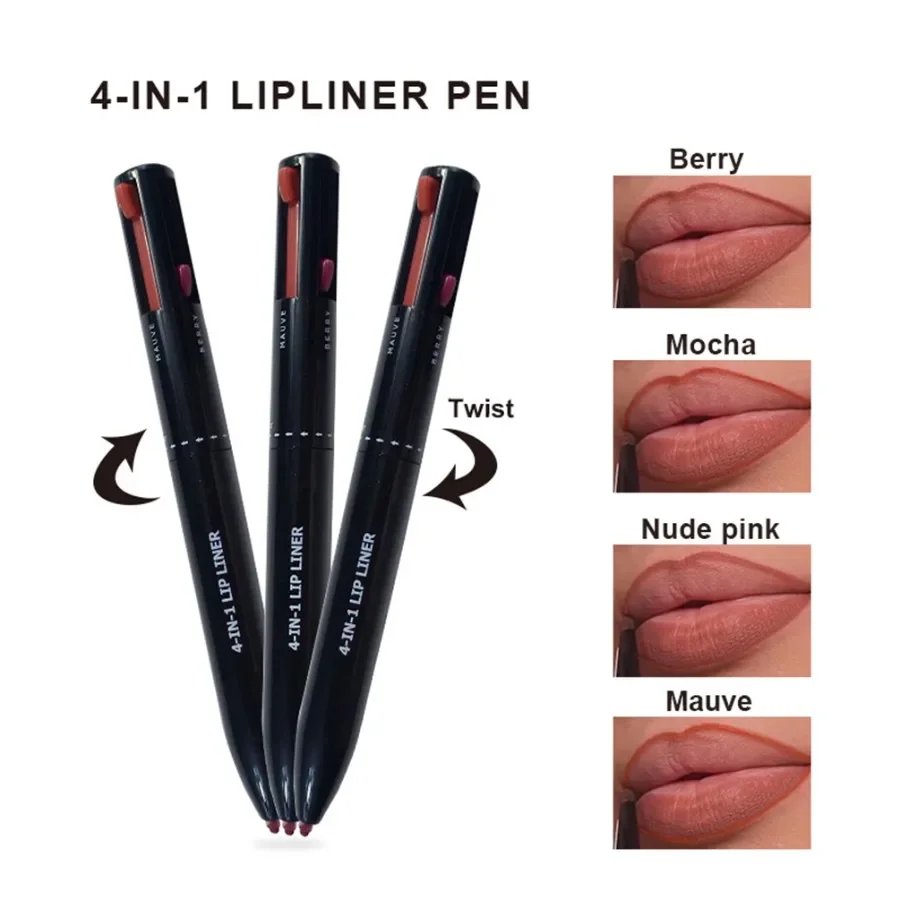 Personalizzato 4 in1 Nude Press Type Lipliner impermeabile di lunga durata facile da applicare penna di contorno portatile Sexy Red Lip Makeup Bulk