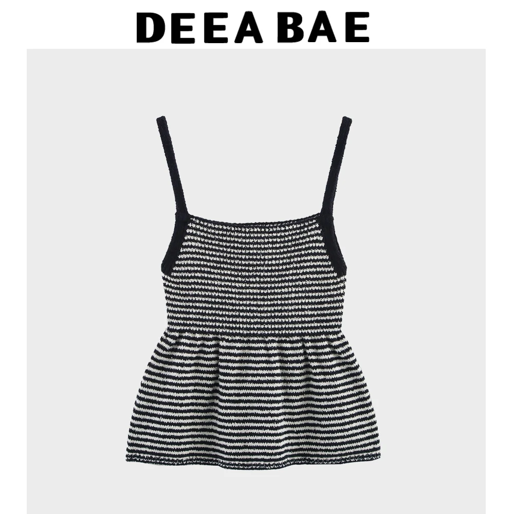 

DEEABAE Spring And Summer New Women's Clothing Sweet Style Fashionable Striped Knitted Strapless Tank Top