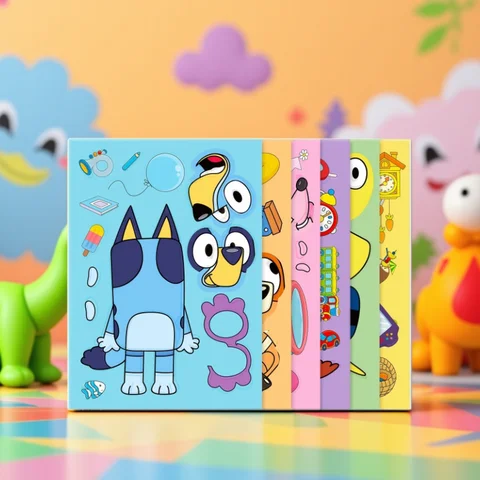 6/12/18Pcs Bluey Anime Cartoon Dog Puzzle Stickers Cute Children DIY Color Puzzle Education Stickers Kids Funny Toys Gift