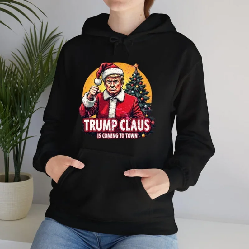 

Men's and Women's Sports and Leisure Fashionable Long Sleeve Special Santa Claus Funny Trump Humorous Top Gift Black Hoodie