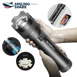 Smiling Shark SD0523 High-Brightness Zoomable Flashlight, M60 LED Torch, USB Rechargeable Torchlight, for Daily Use, Outdoors